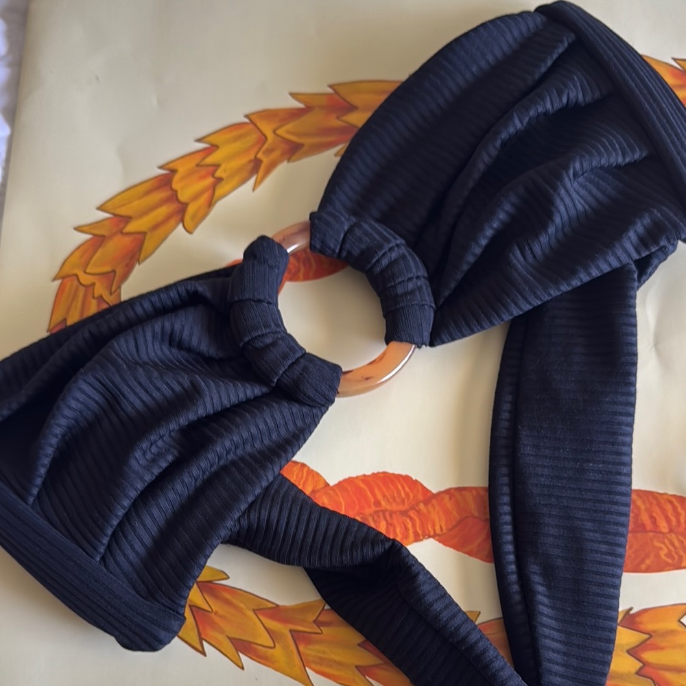 Black Ribbed Halter Top with Ring Detail